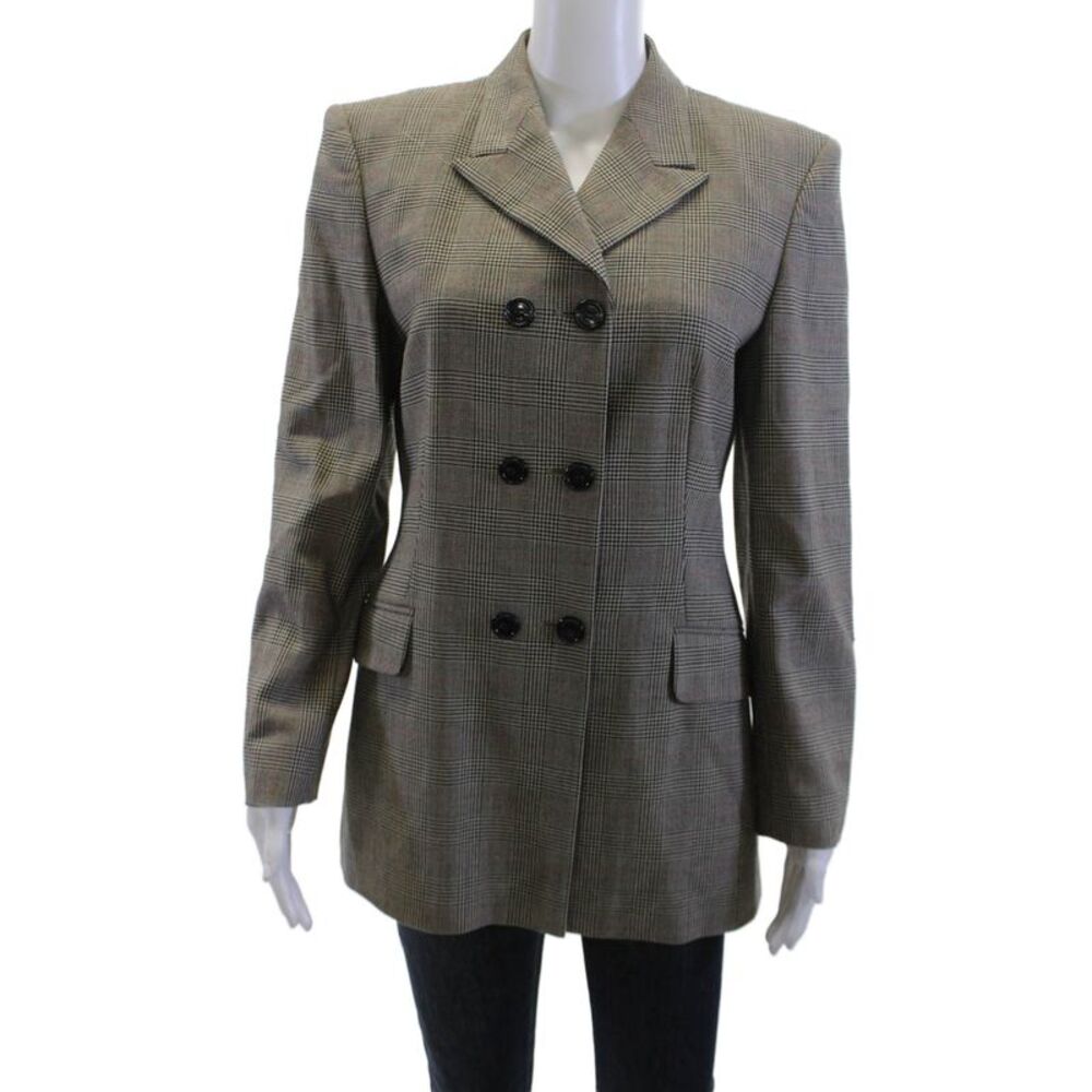 Laurel Womens Plaid Wool Cashmere Blazer Collared Long Sleeve Gray Size 36